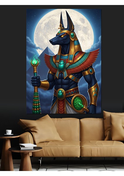 Anubis Tanrısı Ay Gece Dekoratif Kanvas - Mdf Ahşap Tablo indirimleri