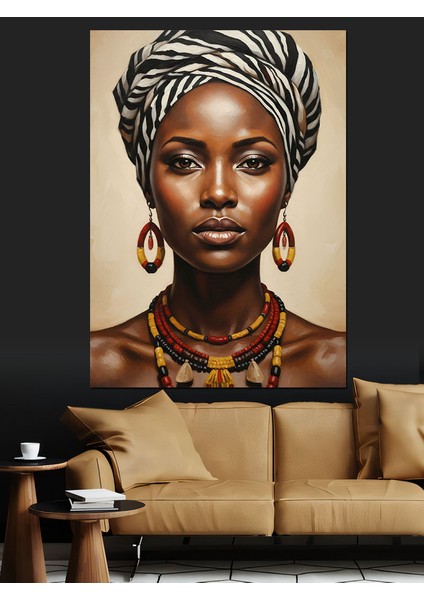 Siyah Kadın Altın Takı Dekoratif Kanvas - Mdf Ahşap Tablo
