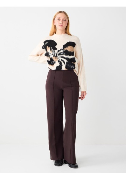 Acı Kahve Bol Paça Yüksek Bel Uzun Örme Pantolon