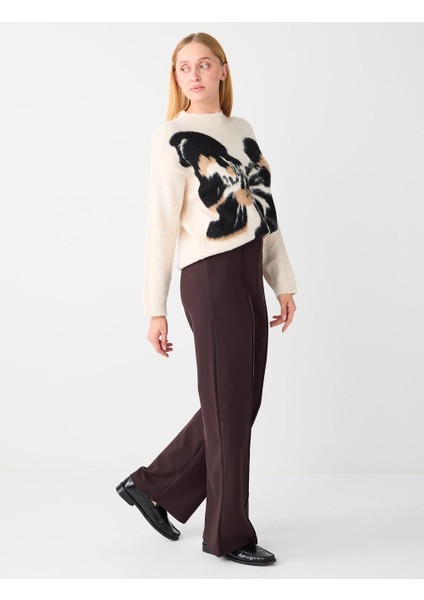 Acı Kahve Bol Paça Yüksek Bel Uzun Örme Pantolon modelleri