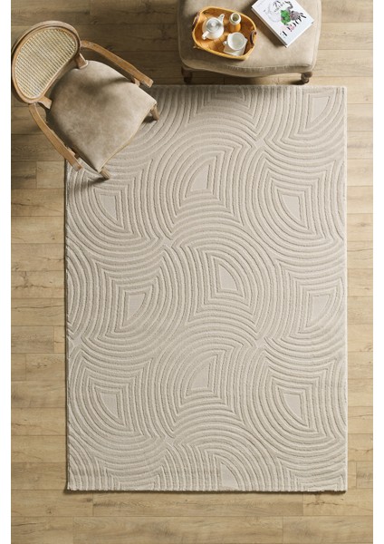 Şık Tasarımlı Bej Salon Oturma Odası Yolluk Jüt Halı