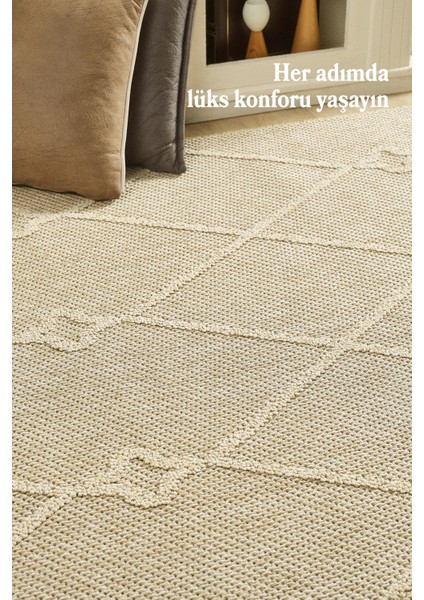 Iskandinav Tasarım Salon Oturma Odası Yolluk Teras Balkon Bej Halı