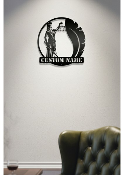 Kişiye Özel Isimli Adalet Terazisi Metal Duvar Dekoru Avukat Ofis Tabela