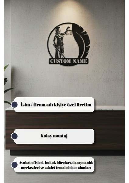 Kişiye Özel Isimli Adalet Terazisi Metal Duvar Dekoru Avukat Ofis Tabela indirimleri