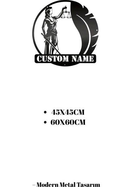 Kişiye Özel Isimli Adalet Terazisi Metal Duvar Dekoru Avukat Ofis Tabela