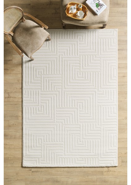 Şık Tasarımlı Krem Salon Oturma Odası Yolluk Jüt Halı