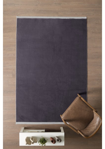 Yumuşak Düz Renk Saçaklı Salon Oturma Odası Yolluk Gri Halı