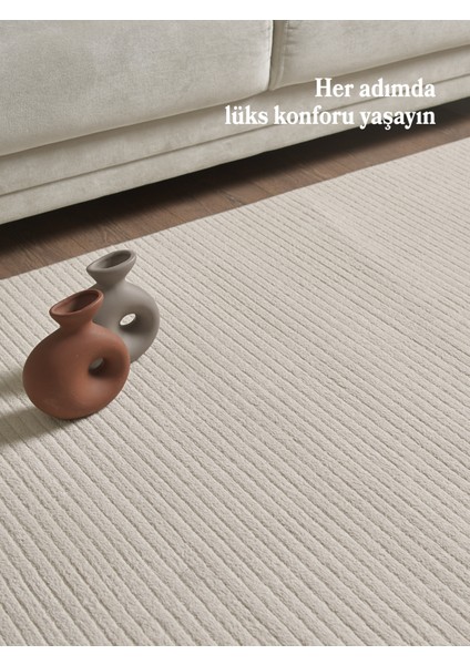 Yumuşak Çizgili Desenli Salon Oturma Odası Yolluk Bej Halı fiyatları