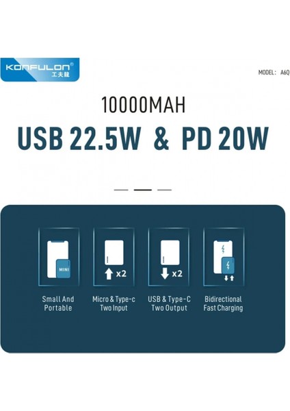 A6Q 22.5W USB 3.0 ve 20W Type-C Çıkışlı 10.000 Mah Pd Powerbank - Siyah fırsatları