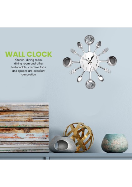 Metal Mutfak Çatal Teşheri Duvar Saati 14 Inç Çatal Kaşık 3D Tikküt Değil Kuvars Batak Odası Ev Dekoru Gümüş (Yurt Dışından) fırsatları