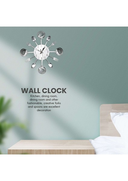 Metal Mutfak Çatal Teşheri Duvar Saati 14 Inç Çatal Kaşık 3D Tikküt Değil Kuvars Batak Odası Ev Dekoru Gümüş (Yurt Dışından) indirimleri