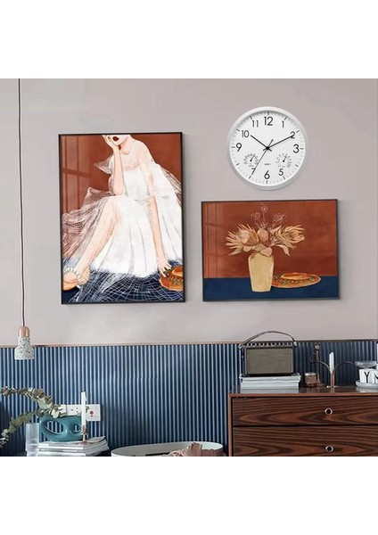 Termometre ve Higometre ile Dekoratif Yuvarlak Açık Saati Büyük Duvar Saati Zarif Retro Sessiz Saat (Yurt Dışından) modelleri