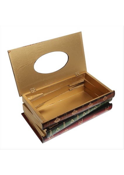 Vintage Istiflenmiş Kitaplar Tasarım Masif Ahşap Doku Kutusu Tutucusu Kolay Dolum Menteşeli Üst Sarı ile Dikdörtgen (Yurt Dışından) indirimleri