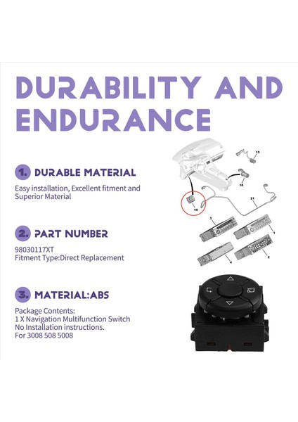 Peugeot 3008 508 5008 Navigasyon Için Çok Fonksiyon Anahtarı Araç Radyo Girişim Bastırıcı Yardım Kontrolü 98030117XT (Yurt Dışından) indirimleri