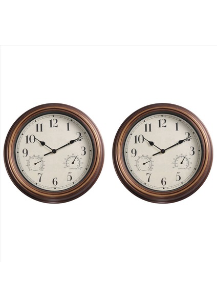 2pcs 12 Inç Duvar Saati Termometre ve Higrometre Ekranlı Retro Su Geçirmez Saat Iç/dış Mekan Için Gürültüsüz Saat (Yurt Dışından)