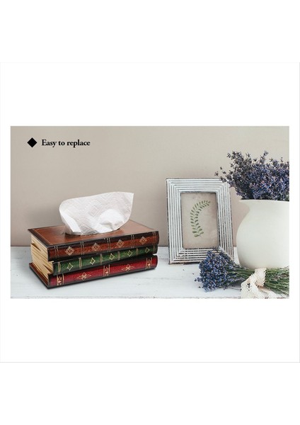 Vintage Istiflenmiş Kitaplar Tasarım Masif Ahşap Doku Kutusu Tutucu Dikdörtgen Kolay Dolum Menteşeli Üst Kırmızı (Yurt Dışından)