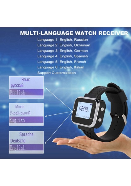 Kablosuz Çağrı Sistemi 5 Tablo Çağrı Düğmesi Vericileri 1 Izle Çağrı Restoran Garson Servisi Bell Buzzer B (Yurt Dışından) fiyatları