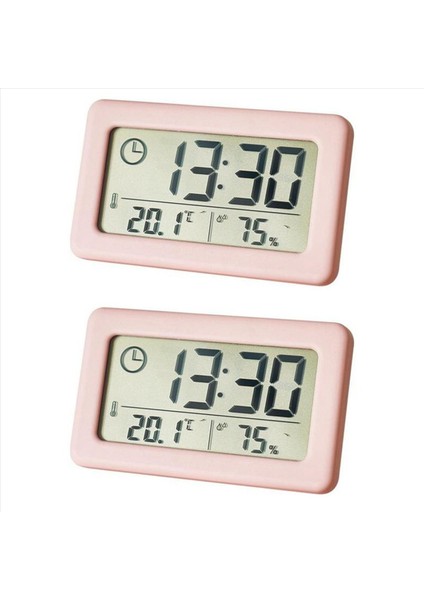 2x LED Dijital Saat Dijital Ekran Masaüstü Saat Ev Ofis Arka Işığı Erteleme Veri Takvim Saatleri -Pink (Yurt Dışından)