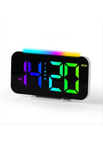 LED Dijital Saat Rgb Ekran Çalar Saat Ortam Aydınlatma Gece Lambası LED Zaman Ekranı Masaüstü Saat A (Yurt Dışından)