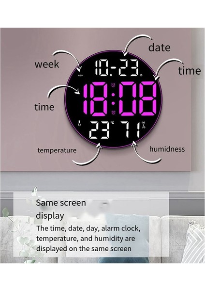 Ortam Işığı 12 Inç Büyük Ekran Çok Işlevli Saat Basit Oturma Odası Duvar Saati LED Duvar Saati Yeşil (Yurt Dışından)