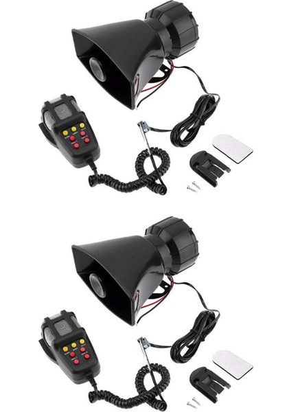 2x Evrensel Motosiklet Araba Alarmı Ses 7 Ton Korna 12V 100W Polis Siren Boynuz Hoparlör (Siyah) (Yurt Dışından)