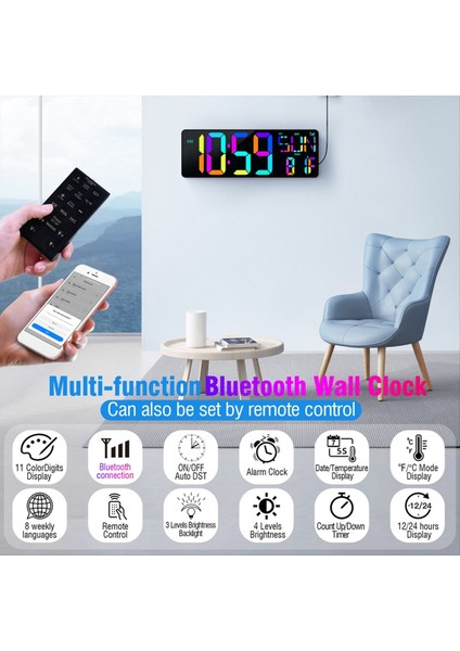 Büyük Dijital Duvar Saati 16 5 Inç Bluetooth Otomatik Zaman Senkronizasyonu LED Dijital Saat Ekran Takvim Saati Ab Fiş (Yurt Dışından) fırsatları