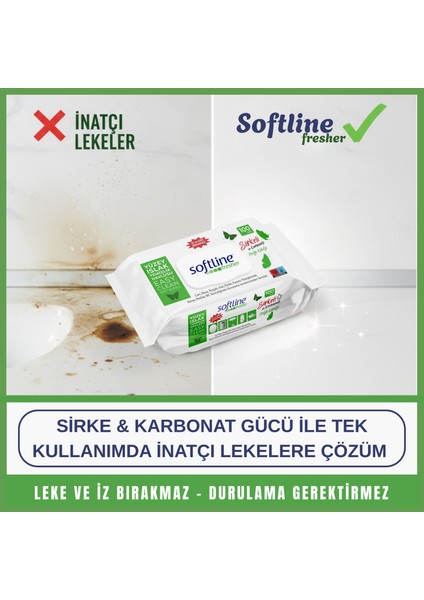 Softline Easy Clean Sirke ve Karbonatlı Islak Mendil Yüzey Temizlik Havlusu & Mendili 3'lü Paket (3X100 Yaprak) modelleri