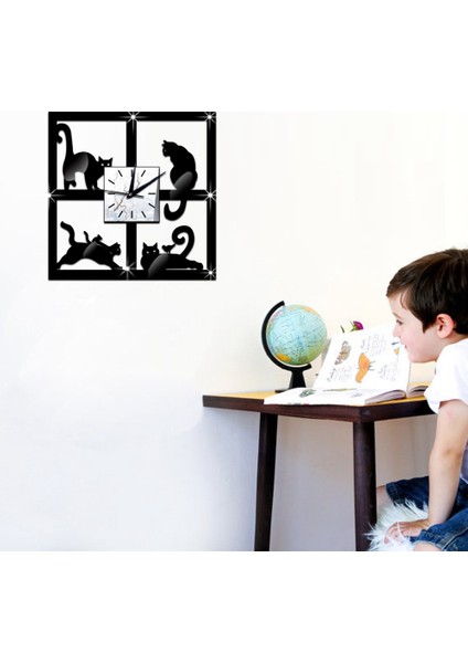 Modern 3D Dijital Duvar Saat Kedi Aynası Sessiz Pil Saatleri Evde Oturma Odası Banyo Dekor (Yurt Dışından) fırsatları