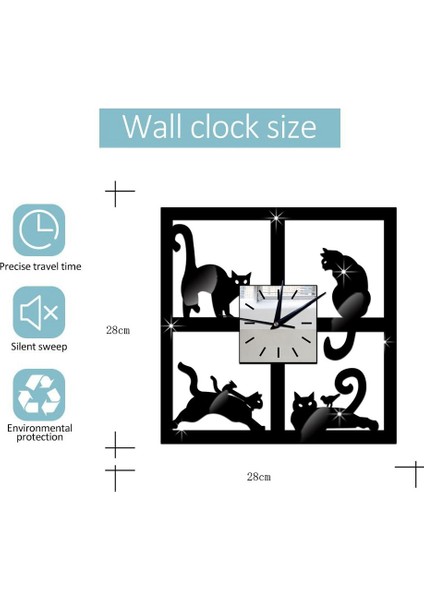 Modern 3D Dijital Duvar Saat Kedi Aynası Sessiz Pil Saatleri Evde Oturma Odası Banyo Dekor (Yurt Dışından) indirimleri