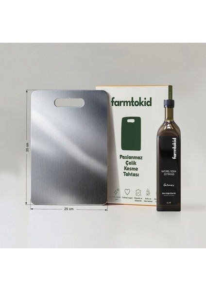 Gömeç Zeytinyağı & Paslanmaz Çelik Kesme Tahtası Özel Seti