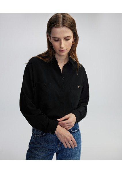 Metal düğmeli cepli gömlek IW6240025345001