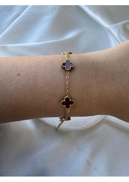 Çelik Küçük Gold Bordo Cleef Bileklik