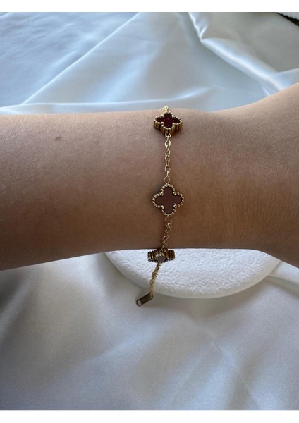 Çelik Küçük Gold Bordo Cleef Bileklik fiyatları
