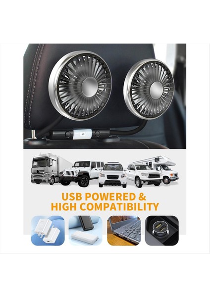 Arka Koltuk Için Araba Fanı LED Işıklı Çift Kafa Hortumu Araba Koltuğu Fanı Araba Için Taşınabilir USB Fanı 3 Hız Soğutan Araba Fanları (Yurt Dışından) indirimleri