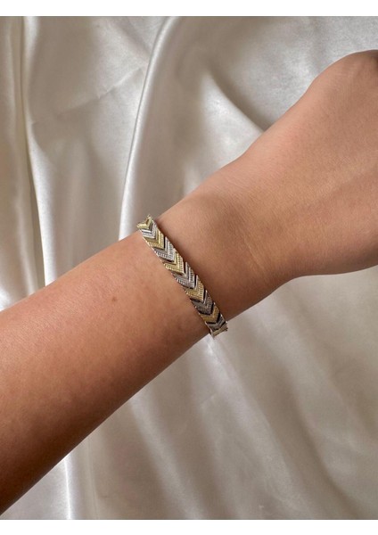 Premium Seri Gold Silver Detaylı Bileklik