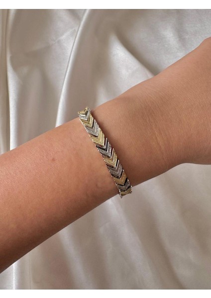 Premium Seri Gold Silver Detaylı Bileklik modelleri