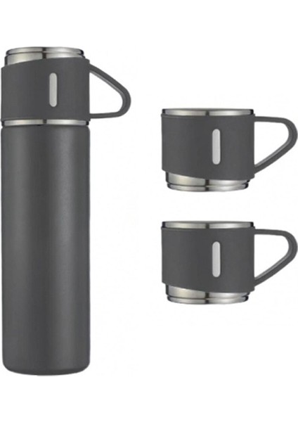 3 Bardaklı Paslanmaz Çelik 500 ml Sıcak Soğuk Tutan Çay Kahve Su Termosu - AL3678 0,50 L Içecek Çeli