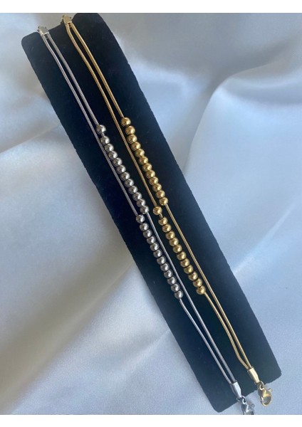 Gold Çelik Dorika Topçuklu 2’li Bileklik