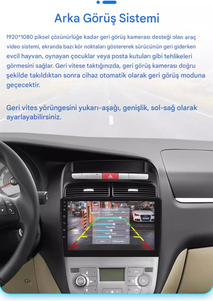 Fiat Linea 2007-2018 Yıl Uyumlu 9 Inç 4 GB Ram 64 GB Hafıza Multimedya Carplay Navigasyon Kamera