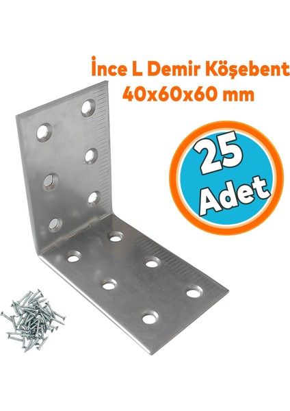 (25 Adet) L Demir Gönye 40X60X60 mm Metal Mobilya Bağlantı Aparatı Raf Köşe Sabitleme Demiri