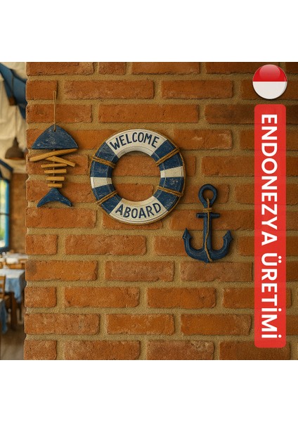 Can Simidi Kılçık Balık ve Çapa Seti Ahşap Duvar Dekoru Deniz modelleri