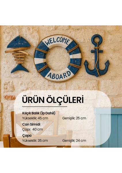 Can Simidi Kılçık Balık ve Çapa Seti Ahşap Duvar Dekoru Deniz fırsatları