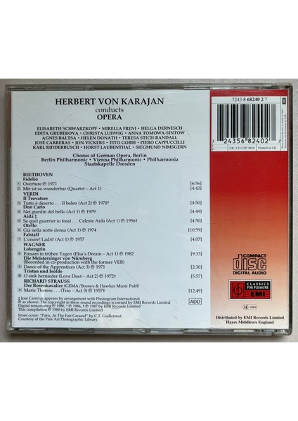 Herbert Von Karajan Conducts Opera CD (Orijinal Dönem Baskı Cd) fiyatları