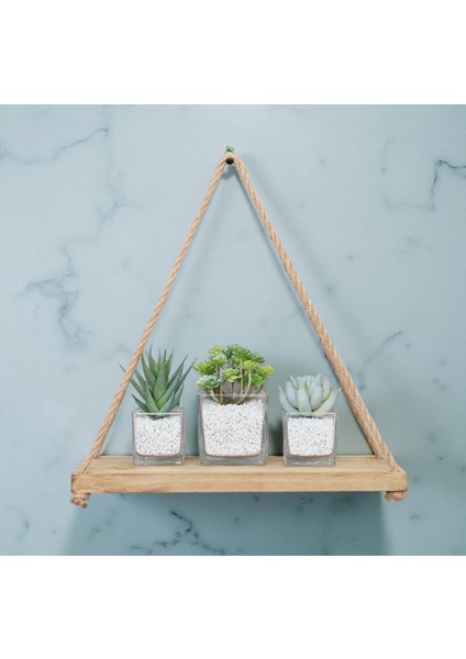 4 Adet Dekoratif Ahşap Halatlı Duvar Rafı Kitaplık & Çiçeklik Uçan Raf