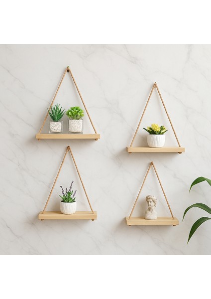 4 Adet Dekoratif Ahşap Halatlı Duvar Rafı Kitaplık & Çiçeklik Uçan Raf fiyatları