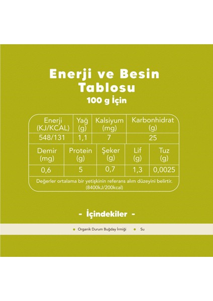 4'lü Organik Makarna 500 gr fiyatları