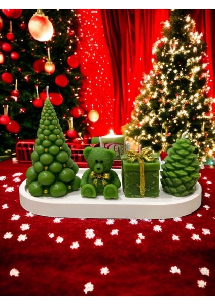 Yılbaşı Dekoratif Mum Seti 5’li Çam Ağacı, Ayıcık, Hediye Kutusu, Kozalak, Sunum Tabağı modelleri