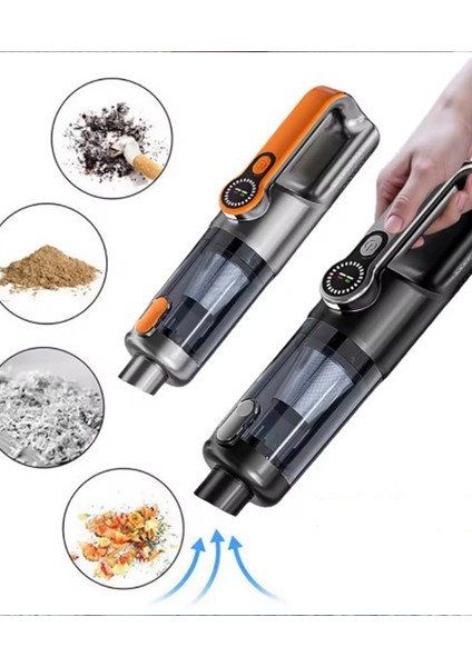 Işıklı Araç Süpürgesi Kablosuz 22.000 Pascal Çekim Gücü Vakum ve Üfleme 2in1 10BAŞLIK Metal Filtreli indirimleri