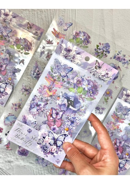 Mor Masal Çiçek & Kelebek Sticker Seti 4 Yaprak Sticker Set/etiket/çıkartma/bullet Journal
