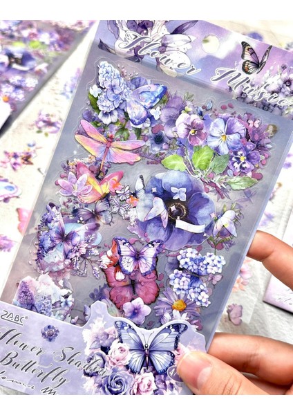 Mor Masal Çiçek & Kelebek Sticker Seti 4 Yaprak Sticker Set/etiket/çıkartma/bullet Journal indirimleri